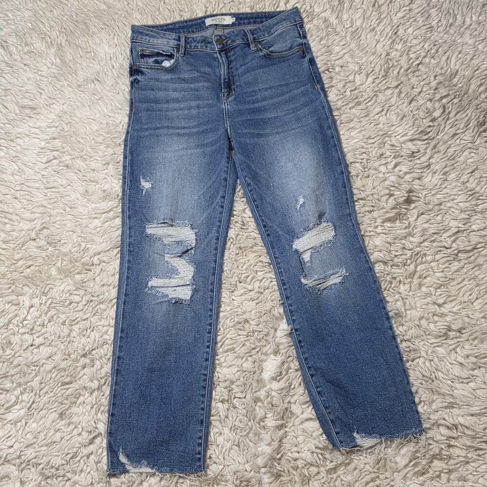 Hidden Womens Distressed Raw Hem Straight Leg Denim Jeans Size 30